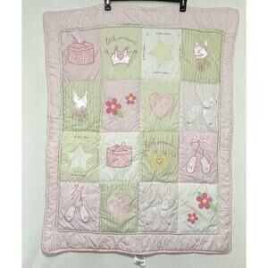 Lambs & Ivy Little Princess Baby Crib Quilt Toddler Bed Pink White Green EUC